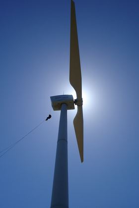 Abseiling out of a Windflow Technology turbine